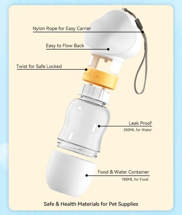 Portable Dog Water Bottle with Food Bowl – Leak-Proof Pet Travel Essentials for Dogs & Cats - Image 6